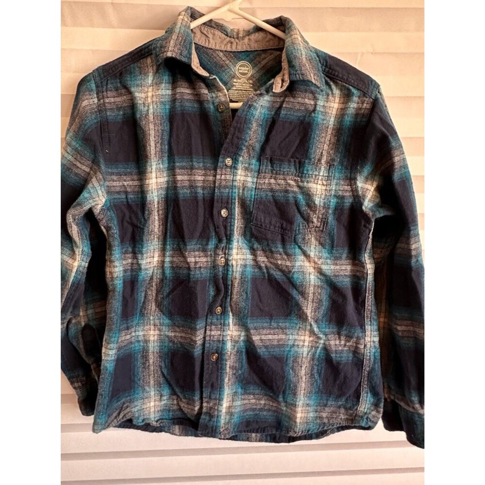Wonder Nation Blue Plaid Flannel Button Down Shirt Size XL Extra Large